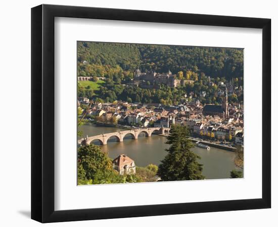 View of Alte Brucke or Old Bridge, Neckar River Heidelberg Castle and Old Town, Heidelberg, Germany-Michael DeFreitas-Framed Photographic Print