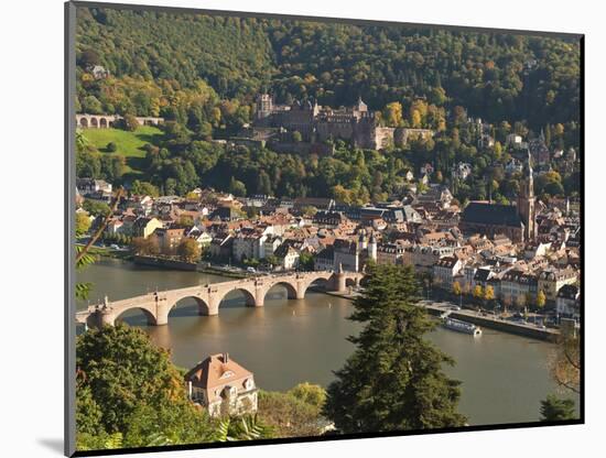 View of Alte Brucke or Old Bridge, Neckar River Heidelberg Castle and Old Town, Heidelberg, Germany-Michael DeFreitas-Mounted Photographic Print