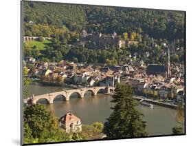 View of Alte Brucke or Old Bridge, Neckar River Heidelberg Castle and Old Town, Heidelberg, Germany-Michael DeFreitas-Mounted Photographic Print