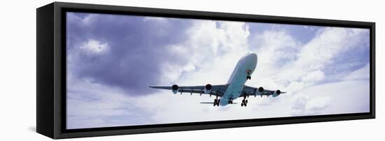 View of an Airplane in Flight, Maho Beach, Sint Maarten, Netherlands Antilles-null-Framed Stretched Canvas