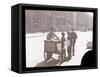 View of an Ice Cream Peddler on the Street, with Three Newsboys Buying Ice Cream, New York, c.1901-Byron Company-Framed Stretched Canvas