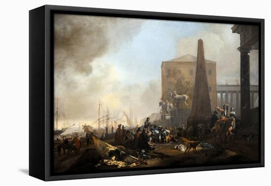 View of an Italian Harbour, 1649, by Jan Baptist Weenix (1621-1659). Italy-Jan Baptist Weenix-Framed Stretched Canvas