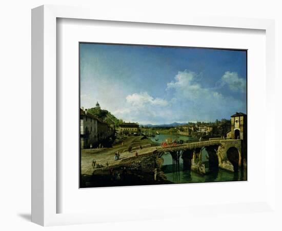 View of an Old Bridge over the River Po, Turin, 1745-Bernardo Bellotto-Framed Giclee Print