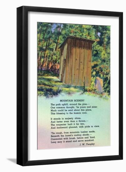 View of an Outhouse, Mountain Scenery-Lantern Press-Framed Art Print