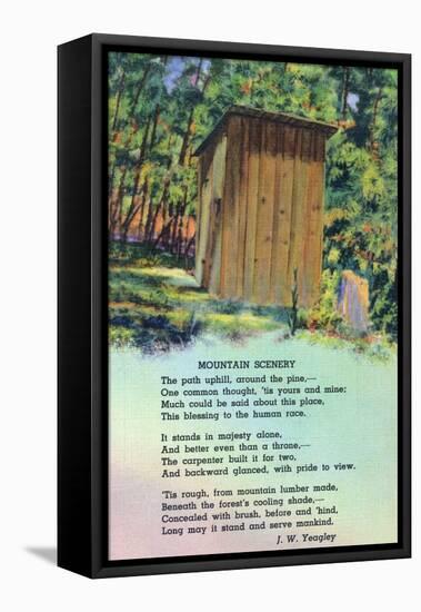 View of an Outhouse, Mountain Scenery-Lantern Press-Framed Stretched Canvas