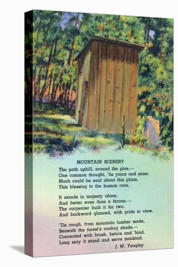 View of an Outhouse, Mountain Scenery-Lantern Press-Stretched Canvas