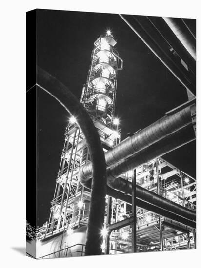 View of an Unidentified Refinery by Night-Andreas Feininger-Stretched Canvas