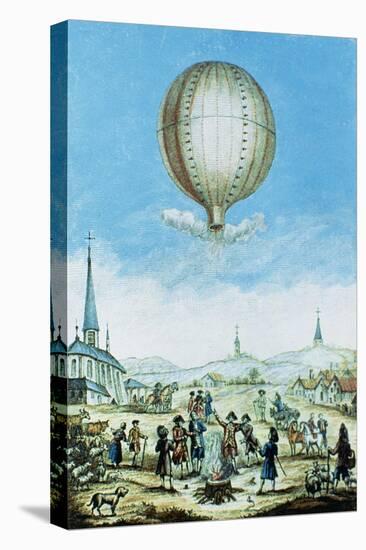 View of Annonay in Vivarais and the First Flight of the Mongolfier Brother's Hot-Air Balloon-null-Stretched Canvas