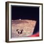 View of Apollo 16 Moon Lander Flying over Moon Landscape with Earth Appearing over the Horizon-null-Framed Photographic Print