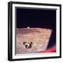 View of Apollo 16 Moon Lander Flying over Moon Landscape with Earth Appearing over the Horizon-null-Framed Photographic Print