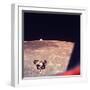 View of Apollo 16 Moon Lander Flying over Moon Landscape with Earth Appearing over the Horizon-null-Framed Photographic Print