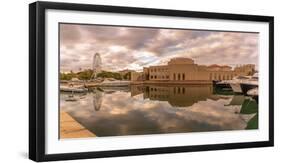 View of Archaeological Museum of Olbia and harbour boats on sunny day in Olbia, Olbia, Sardinia-Frank Fell-Framed Photographic Print