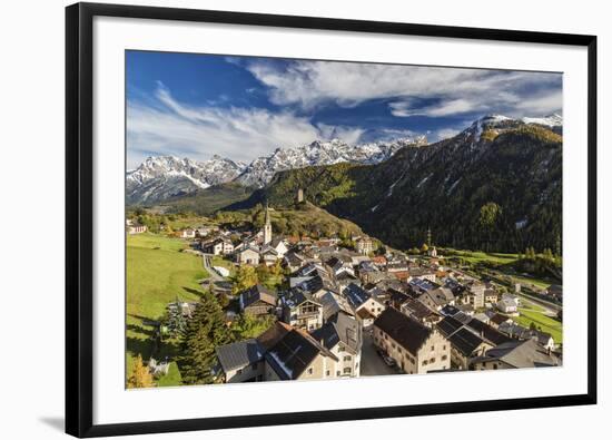 View of Ardez village surrounded by woods and snowy peaks Lower Engadine Canton of Switzerland Euro-ClickAlps-Framed Photographic Print