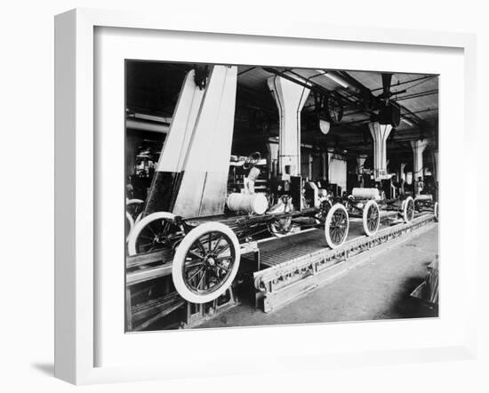 View of Assembly Line in Early Automobile Factory-null-Framed Photographic Print