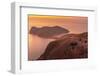 View of Assos, coastline, sea and hills at sunset, Assos, Kefalonia, Ionian Islands, Greek Islands-Frank Fell-Framed Photographic Print