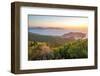 View of Assos, coastline, sea and hills at sunset, Kefalonia, Ionian Islands, Greek Islands, Greece-Frank Fell-Framed Photographic Print