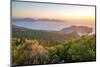 View of Assos, coastline, sea and hills at sunset, Kefalonia, Ionian Islands, Greek Islands, Greece-Frank Fell-Mounted Photographic Print