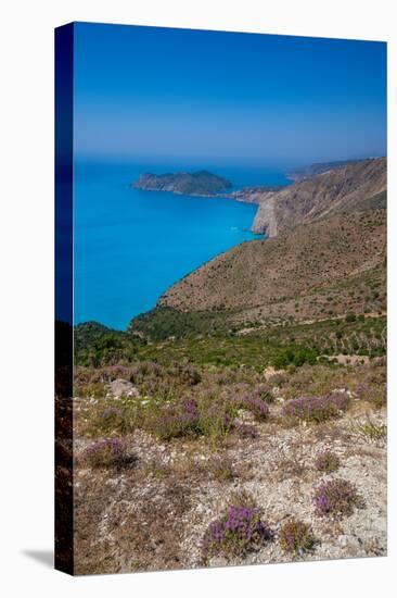 View of Assos, coastline, sea and hills near Agkonas, Kefalonia, Ionian Islands, Greek Islands-Frank Fell-Stretched Canvas