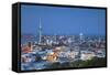 View of Auckland from Mount Eden at Dusk, Auckland, North Island, New Zealand-Ian Trower-Framed Stretched Canvas