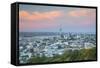 View of Auckland from Mount Eden at Sunset, Auckland, North Island, New Zealand, Pacific-Ian-Framed Stretched Canvas