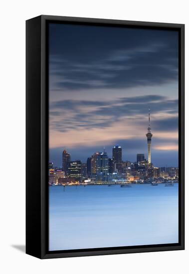 View of Auckland Skyline at Dusk, Auckland, North Island, New Zealand, Pacific-Ian-Framed Stretched Canvas