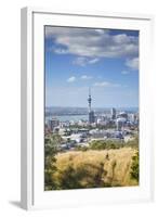 View of Auckland with Man Hiking on Mount Eden, Auckland, North Island, New Zealand, Pacific-Ian-Framed Photographic Print