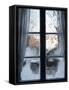 View of Bad Tolz Spa Town Covered By Snow at Sunrise From Window, Bavaria, Germany, Europe-Richard Nebesky-Framed Stretched Canvas