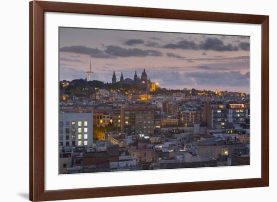 View of Barcelona at dusk, Barcelona, Catalonia, Spain, Europe-Frank Fell-Framed Photographic Print