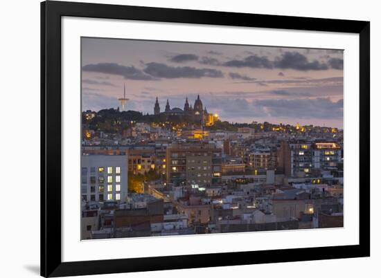 View of Barcelona at dusk, Barcelona, Catalonia, Spain, Europe-Frank Fell-Framed Photographic Print