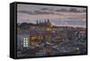 View of Barcelona at dusk, Barcelona, Catalonia, Spain, Europe-Frank Fell-Framed Stretched Canvas