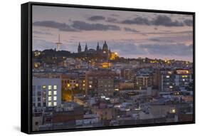 View of Barcelona at dusk, Barcelona, Catalonia, Spain, Europe-Frank Fell-Framed Stretched Canvas