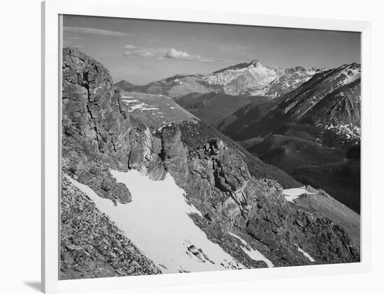 View Of Barren Mountains With Snow "Long's Peak Rocky Mountain National Park" Colorado. 1933-1942-Ansel Adams-Framed Art Print