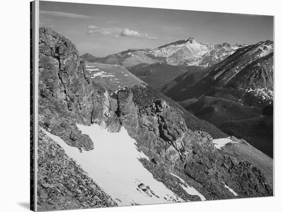 View Of Barren Mountains With Snow "Long's Peak Rocky Mountain National Park" Colorado. 1933-1942-Ansel Adams-Stretched Canvas