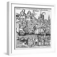 View of Basel, Illustration from the Chronicle of Nurnberg by Hartmann Schedel 1493-null-Framed Giclee Print