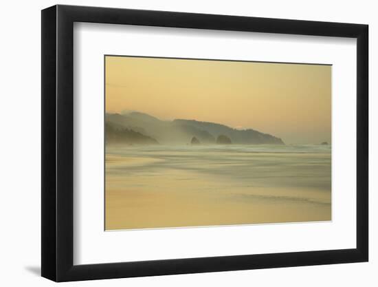 View of beach and distant sea stacks at dusk, Cannon Beach, Oregon, USA-Bill Coster-Framed Photographic Print