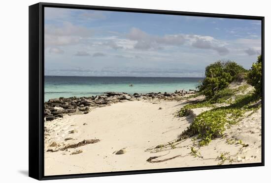 View of Beach and Sea of Zanj, Ihla Das Rolas, Mozambique-Alida Latham-Framed Stretched Canvas