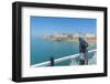 View of beach and telescope on a sunny day from Brighton Palace Pier, Brighton, East Sussex-Frank Fell-Framed Premium Photographic Print