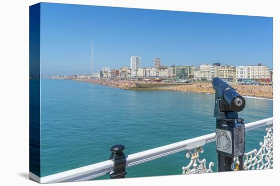 View of beach and telescope on a sunny day from Brighton Palace Pier, Brighton, East Sussex-Frank Fell-Stretched Canvas
