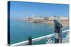 View of beach and telescope on a sunny day from Brighton Palace Pier, Brighton, East Sussex-Frank Fell-Stretched Canvas