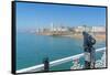 View of beach and telescope on a sunny day from Brighton Palace Pier, Brighton, East Sussex-Frank Fell-Framed Stretched Canvas