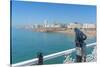 View of beach and telescope on a sunny day from Brighton Palace Pier, Brighton, East Sussex-Frank Fell-Stretched Canvas