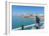 View of beach and telescope on a sunny day from Brighton Palace Pier, Brighton, East Sussex-Frank Fell-Framed Photographic Print