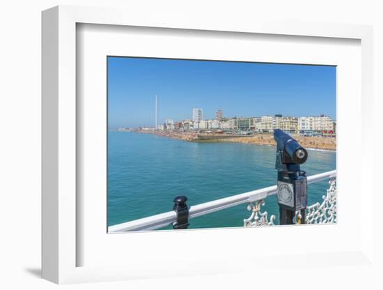 View of beach and telescope on a sunny day from Brighton Palace Pier, Brighton, East Sussex-Frank Fell-Framed Photographic Print
