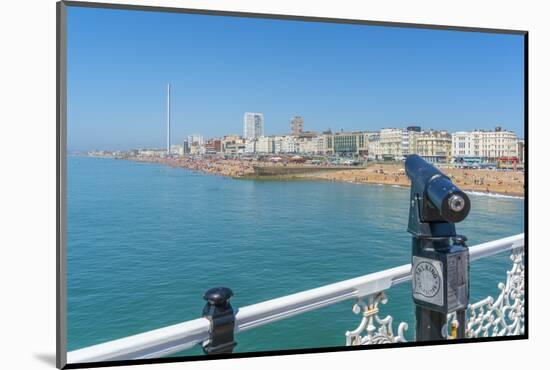 View of beach and telescope on a sunny day from Brighton Palace Pier, Brighton, East Sussex-Frank Fell-Mounted Photographic Print