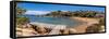 View of beach and whitewashed villas of Porto Rafael, Sardinia, Italy, Mediterranean, Europe-Frank Fell-Framed Stretched Canvas