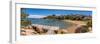 View of beach and whitewashed villas of Porto Rafael, Sardinia, Italy, Mediterranean, Europe-Frank Fell-Framed Photographic Print
