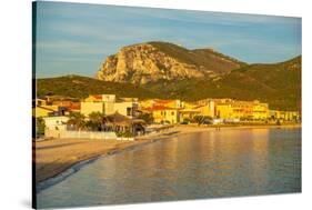 View of beach at sunset in Golfo Aranci, Sardinia, Italy, Mediterranean, Europe-Frank Fell-Stretched Canvas