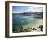 View of Beach, Harbour and Town, Bayona, Galicia, Spain-Duncan Maxwell-Framed Photographic Print