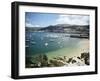 View of Beach, Harbour and Town, Bayona, Galicia, Spain-Duncan Maxwell-Framed Photographic Print