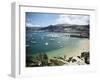 View of Beach, Harbour and Town, Bayona, Galicia, Spain-Duncan Maxwell-Framed Photographic Print